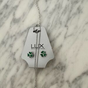 Lux Silver Necklace with Green Accents Shamrock - Pendant Necklace  - Earrings